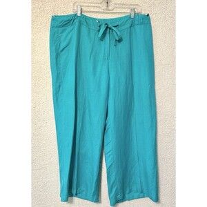Ashley Stewart Linen Blend Boho Pants‎ Pockets WideLeg  Sea Green Womens 22W